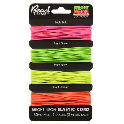 Elastic Stretch Cord Assorted Variety Pack, 0.8mm Thick, 4 Color Pack, Bright Neon Mix