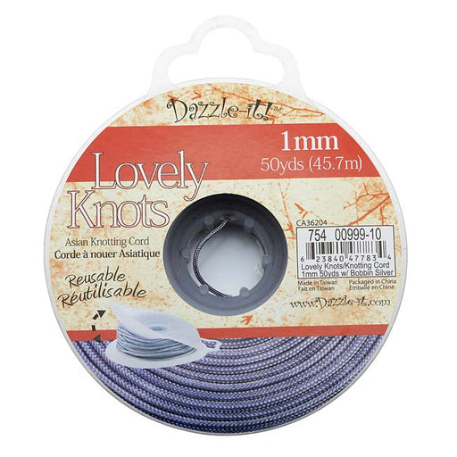 Lovely Knots - Asian Knotting Cord 1mm Thick - Silver (50 Yards On Bobbin)