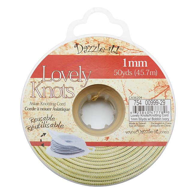 Lovely Knots - Asian Knotting Cord 1mm Thick, 50 Yard Bobbin - Ivory
