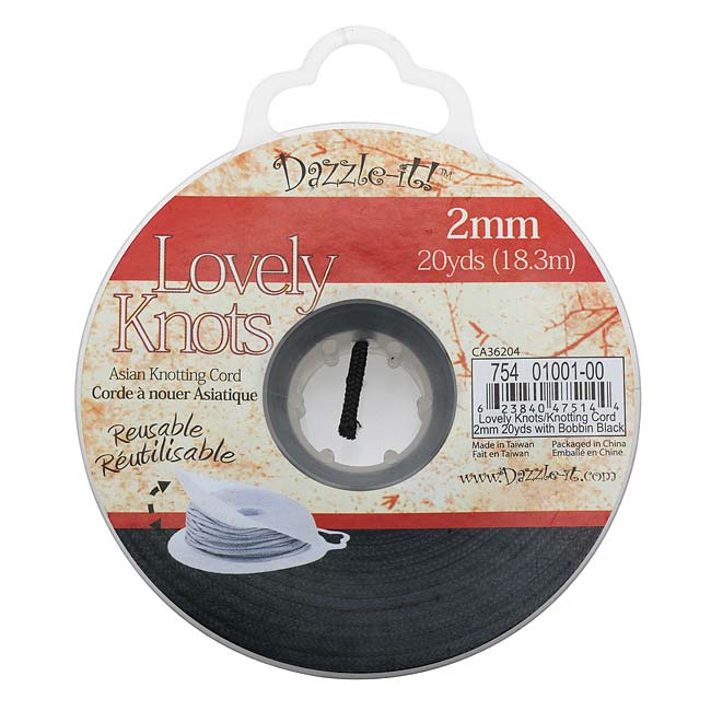 Lovely Knots - Chinese Knotting Cord 2mm Thick - Black (20 Yards On Bobbin)