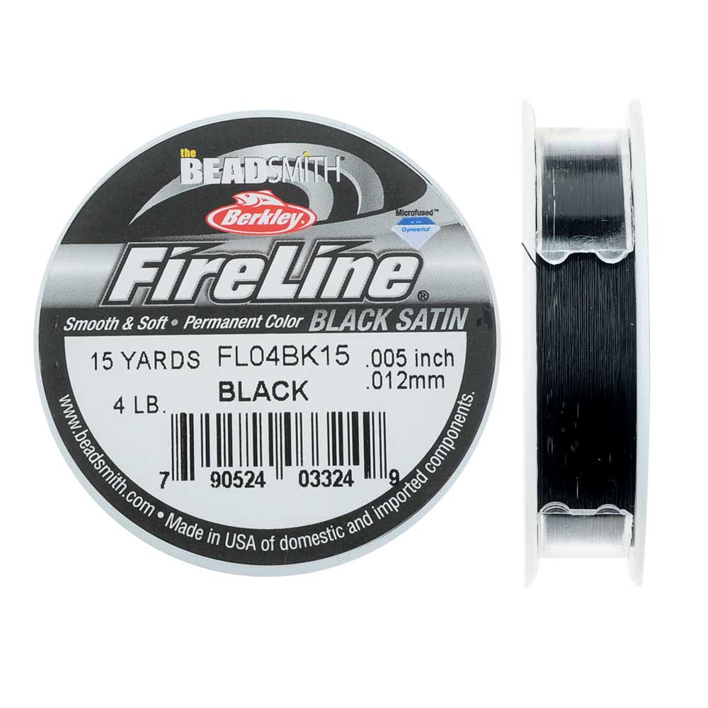 FireLine Braided Beading Thread, 4lb Test Weight and .005 Thick, Black  Satin (15 Yard Spool) — Beadaholique