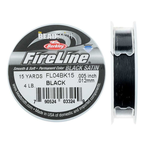 FireLine Braided Beading Thread, 4lb Test Weight and .005" Thick, Black Satin (15 Yard Spool)