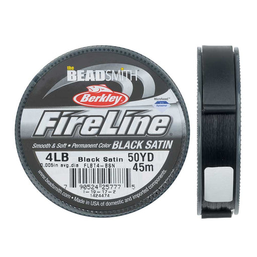 FireLine Braided Beading Thread, 4lb Test Weight and .005" Thick, Black Satin (50 Yard Spool)