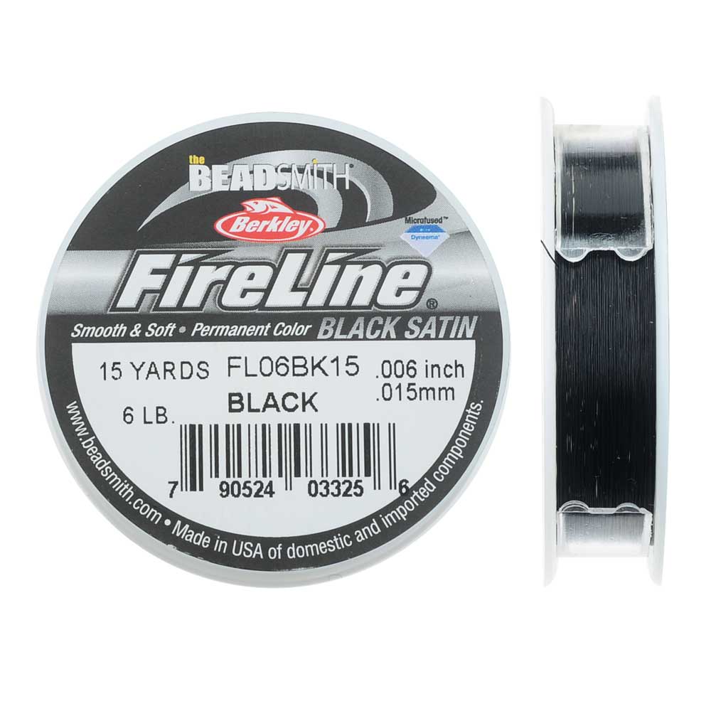 FireLine Braided Beading Thread, 6lb Test Weight and .006 Thick, Black  Satin (15 Yard Spool) — Beadaholique