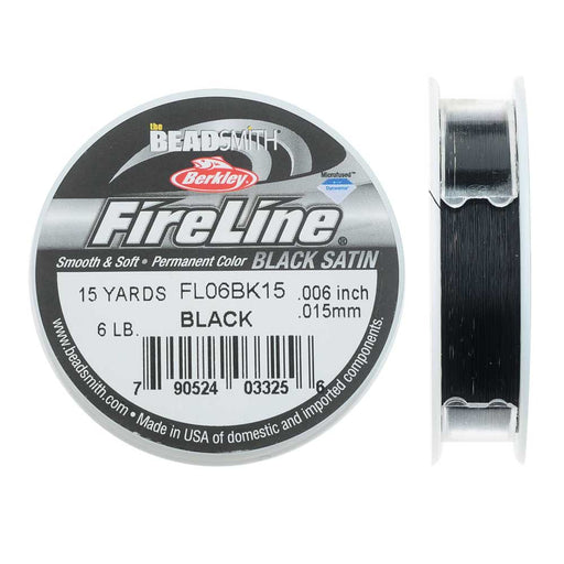 FireLine Braided Beading Thread, 6lb Test Weight and .006" Thick, Black Satin (15 Yard Spool)