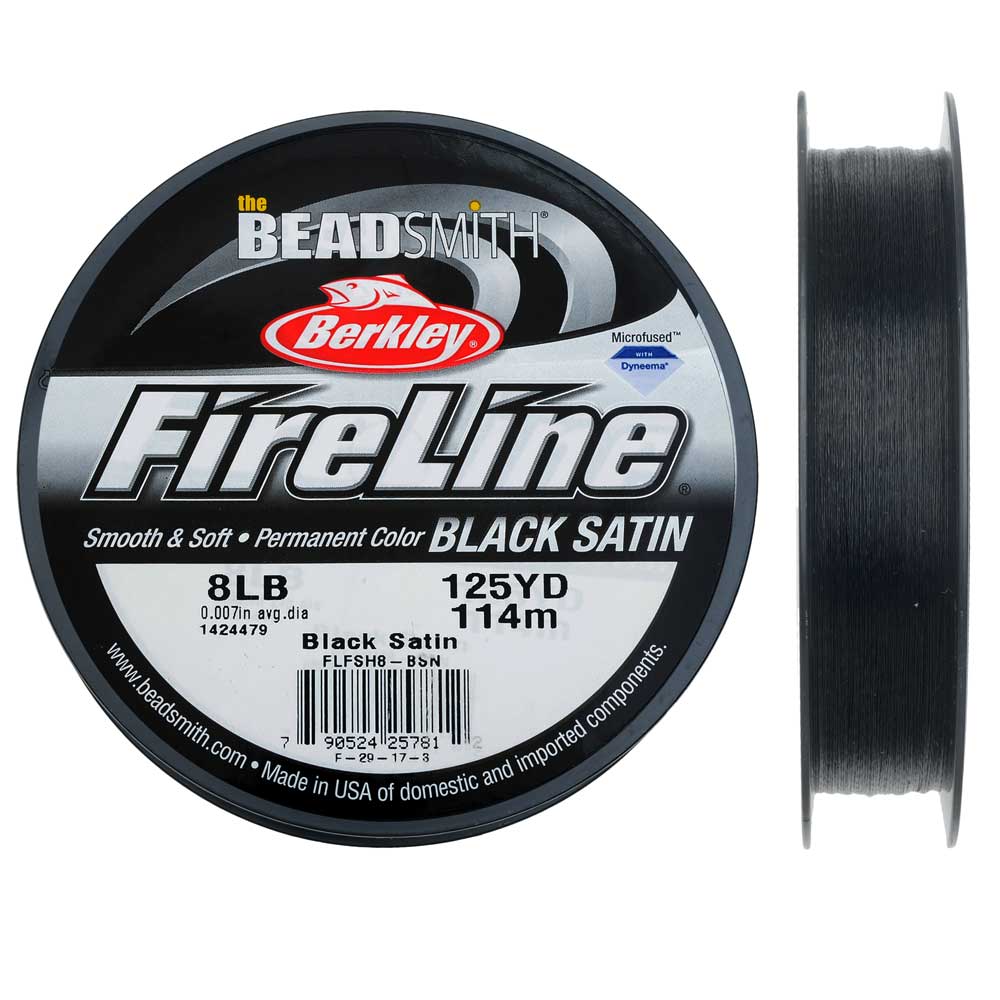 FireLine Braided Beading Thread, 8lb Test Weight and .007" Thick, Black Satin (125 Yard Spool)