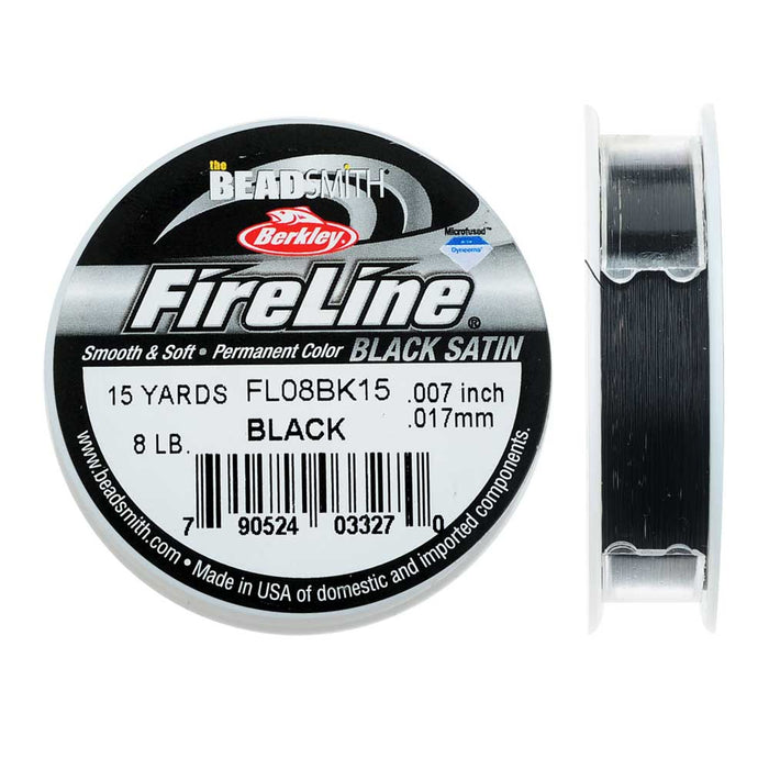 FireLine Braided Beading Thread, 8lb Test Weight and .007 Thick, Black  Satin (15 Yard Spool) — Beadaholique