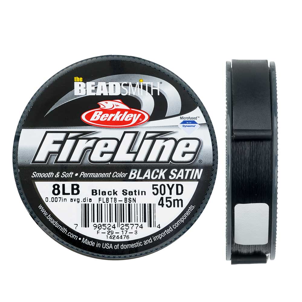 FireLine Braided Beading Thread, 8lb Test Weight and .007" Thick, Black Satin (50 Yard Spool)