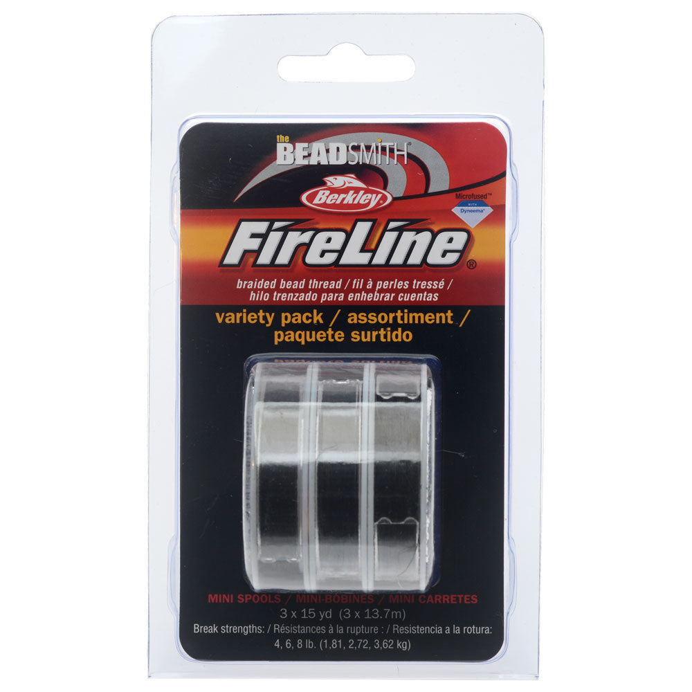 FireLine Braided Beading Thread Pack, 4-6-8lb Test Weights, Three 15 Yard Spools, Smoke Gray