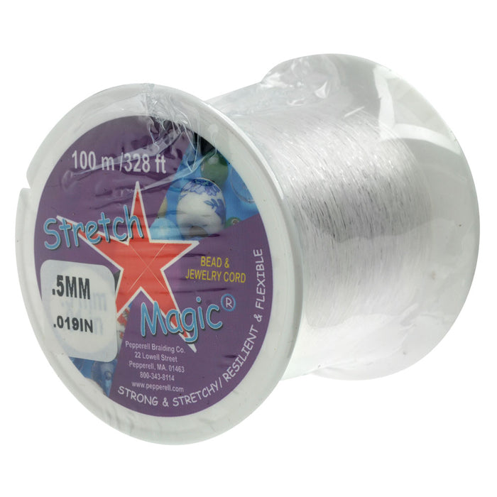 Stretch Magic Cord, Round .5mm (.019 Inch) Thick, 100 Meter Spool, Clear