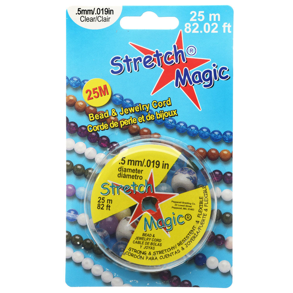 Stretch Magic Cord, Round .5mm (.019 Inch) Thick, 25 Meter Spool, Clear