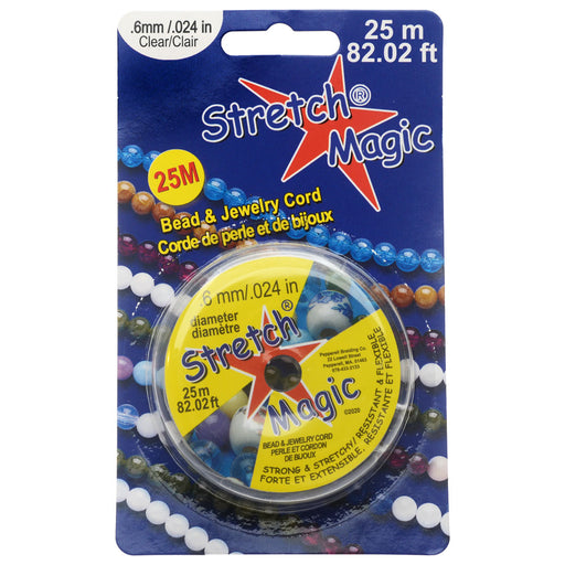 Stretch Magic Cord, Round .6mm (.024 Inch) Thick, 25 Meter Spool, Clear