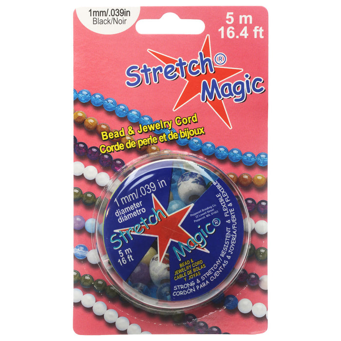 Stretch Magic Cord, Round 1mm (.039 Inch) Thick, 5 Meter Spool, Black