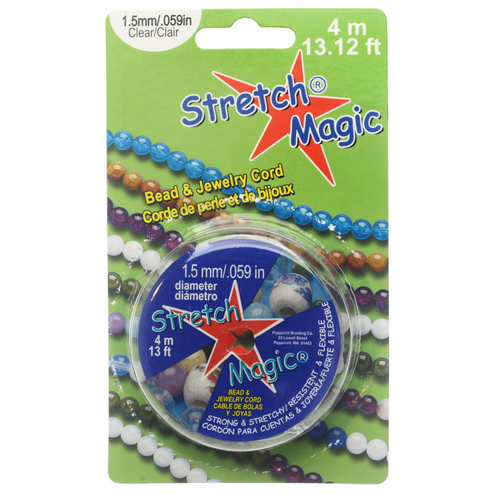 Stretch Magic Cord, Round 1.5mm (.059 Inch) Thick, 4 Meter Spool, Clear