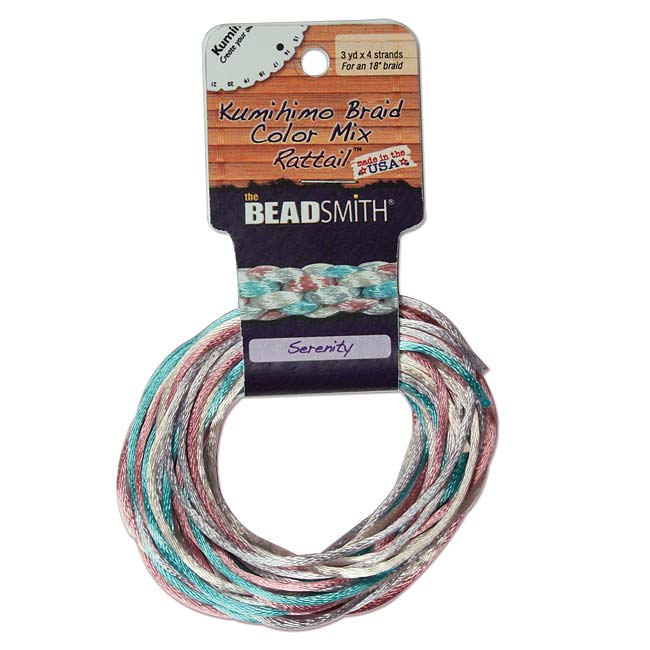The Beadsmith Satin Rattail Braiding Cord 2mm Serenity Mix 4 Colors - 3 Yds Each