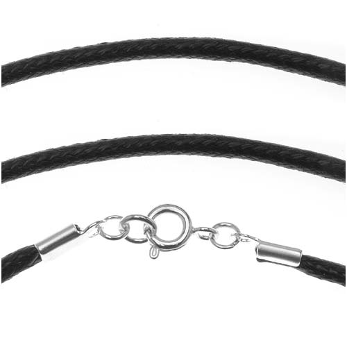 Black Waxed Cotton Necklace With Silver Plated Clasp 2.7mm / 24 Inches