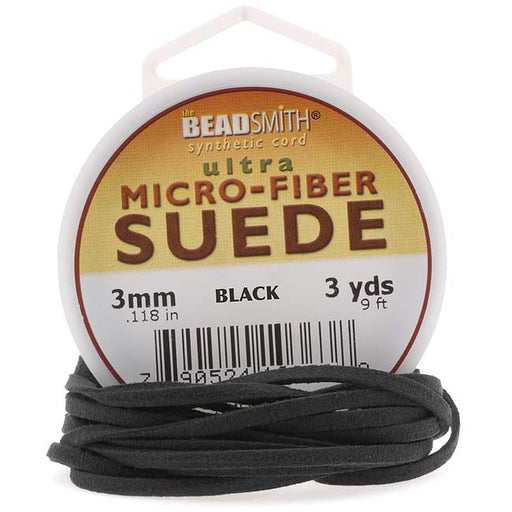 The Beadsmith Black Faux Leather Suede Beading Cord 9Ft (3 Yd) Spool