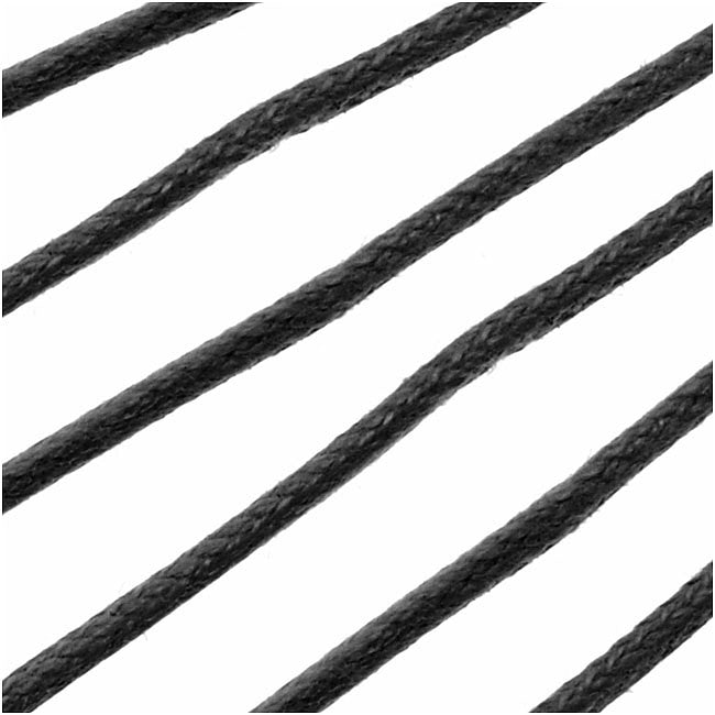 Waxed Cotton Cord, 1mm Round, 5 Meters / 16.4 Feet, Black