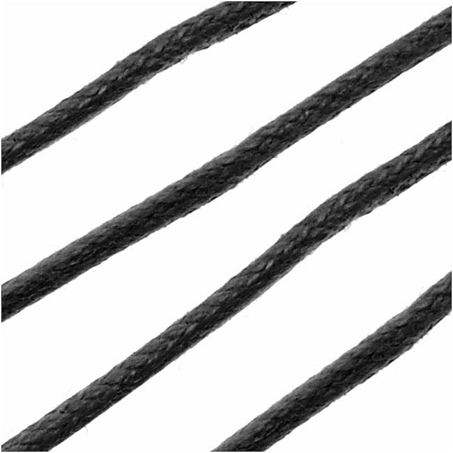 Waxed Cotton Cord, 2mm Round, Meters Feet, Black