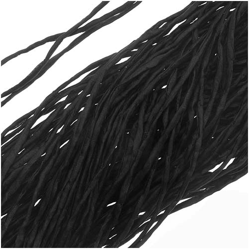 Silk Fabric String, 2mm Diameter, 42 Inches Long, Black (1 Strand)