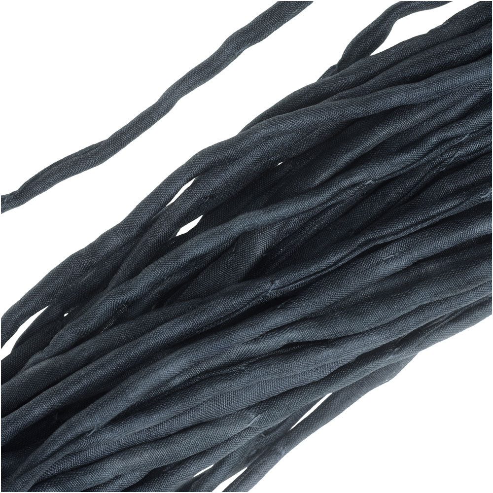 Silk Fabric String, 2mm Diameter, 42 Inches Long, Dark Blue Grey (1 Strand)