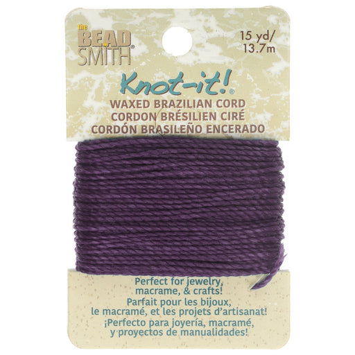 Knot-It Waxed Brazilian Cord, 2-Ply Polyester 0.7mm Thick, Amethyst (15 Yards)