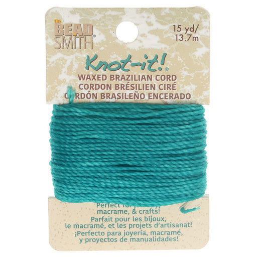 Knot-It Waxed Brazilian Cord, 2-Ply Polyester 0.7mm Thick, Aqua (15 Yards)
