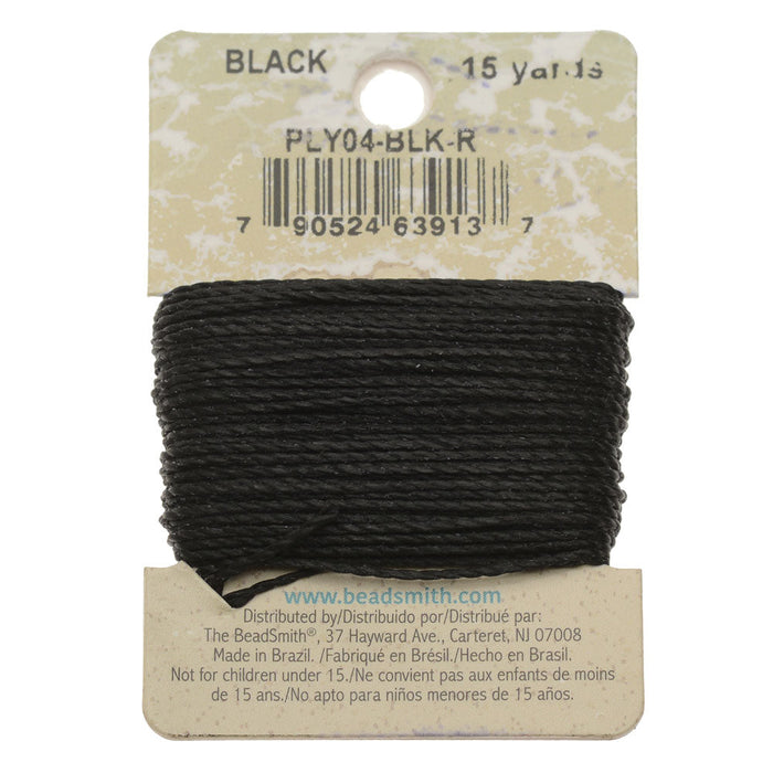 Knot-It Waxed Brazilian Cord, 2-Ply Polyester 0.7mm Thick, Black (15 Yards)