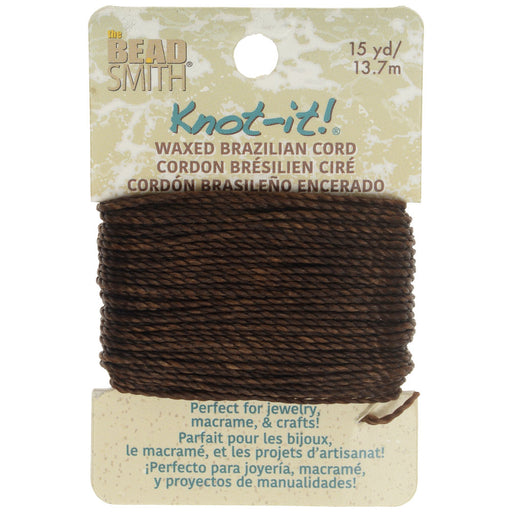 Knot-It Waxed Brazilian Cord, 2-Ply Polyester 0.7mm Thick, Brown (15 Yards)