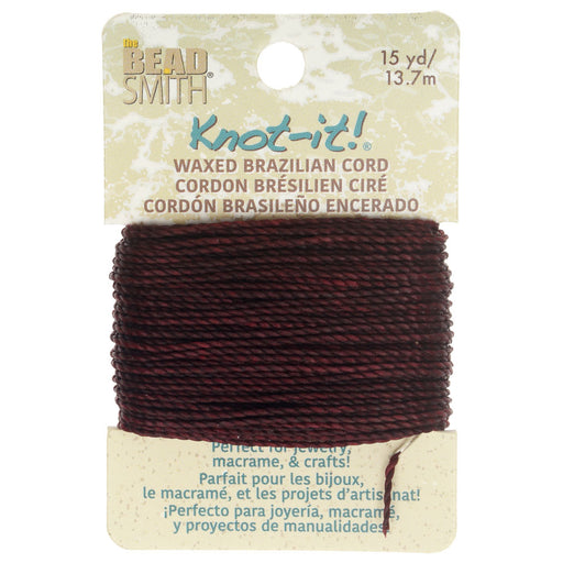 Knot-It Waxed Brazilian Cord, 2-Ply Polyester 0.7mm Thick, Burgundy (15 Yards)