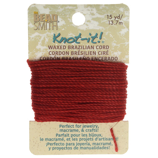 Knot-It Waxed Brazilian Cord, 2-Ply Polyester 0.7mm Thick, Crimson (15 Yards)