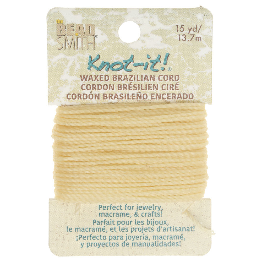 Knot-It Waxed Brazilian Cord, 2-Ply Polyester 0.7mm Thick, Cream (15 Yards)