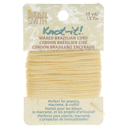 Knot-It Waxed Brazilian Cord, 2-Ply Polyester 0.7mm Thick, Cream (15 Yards)