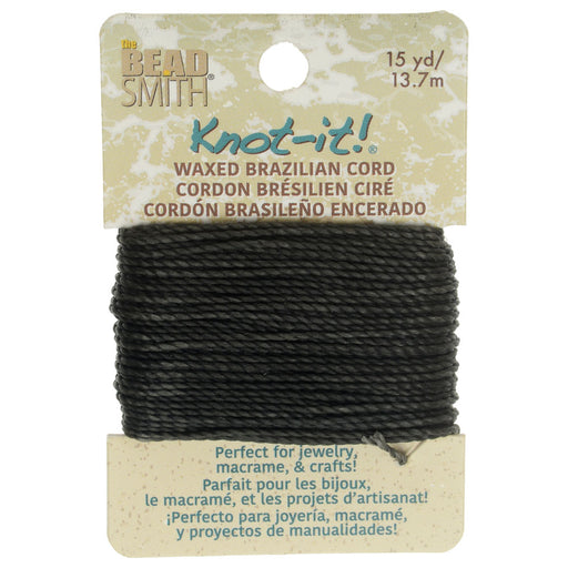 Knot-It Waxed Brazilian Cord, 2-Ply Polyester 0.7mm Thick, Dark Grey (15 Yards)