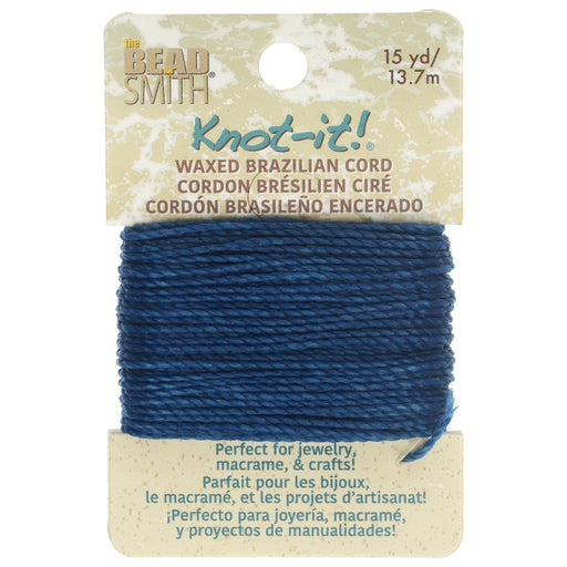 Knot-It Waxed Brazilian Cord, 2-Ply Polyester 0.7mm Thick, Deep Ocean (15 Yards)