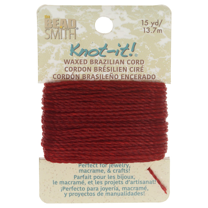 Knot-It Waxed Brazilian Cord, 2-Ply Polyester 0.7mm Thick, Dark Red (15 Yards)