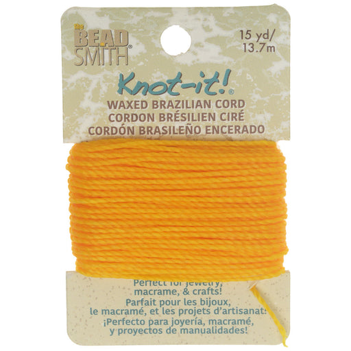 Knot-It Waxed Brazilian Cord, 2-Ply Polyester 0.7mm Thick, Golden Yellow (15 Yards)