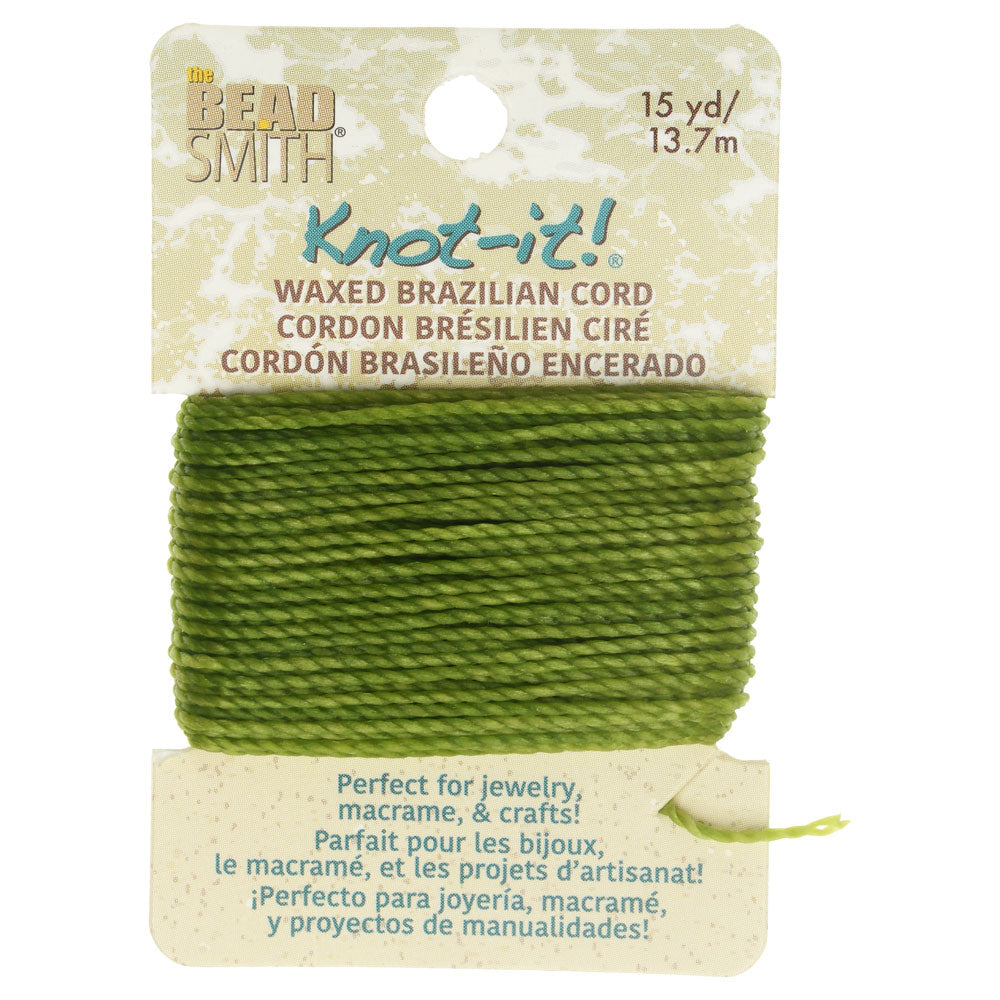 Knot-It Waxed Brazilian Cord, 2-Ply Polyester 0.7mm Thick, Lime (15 Yards)