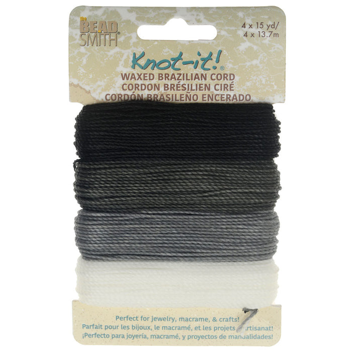 Knot-It Waxed Brazilian Cord, 2-Ply Polyester 0.7mm Thick, Four 15 Yard Bundles, Day And Night