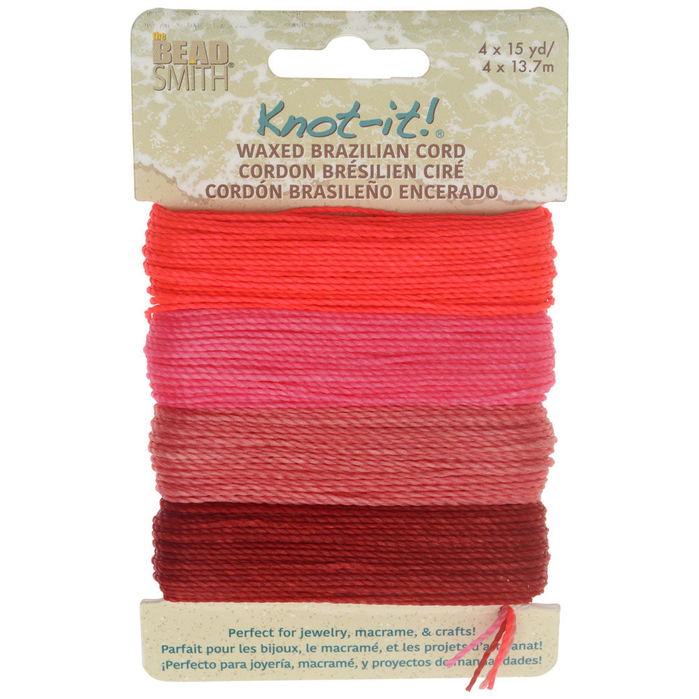 Knot-It Waxed Brazilian Cord, 2-Ply Polyester 0.7mm Thick, Four 15 Yard Bundles, Floral Vibes