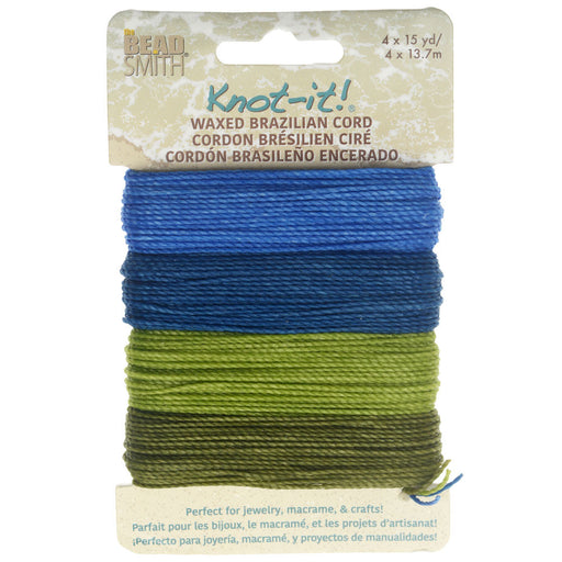Knot-It Waxed Brazilian Cord, 2-Ply Polyester 0.7mm Thick, Four 15 Yard Bundles, Hang Loose