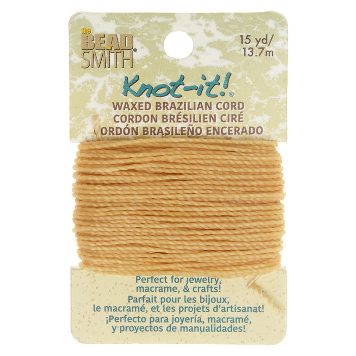 Knot-It Waxed Brazilian Cord, 2-Ply Polyester 0.7mm Thick, Natural (15 Yards)