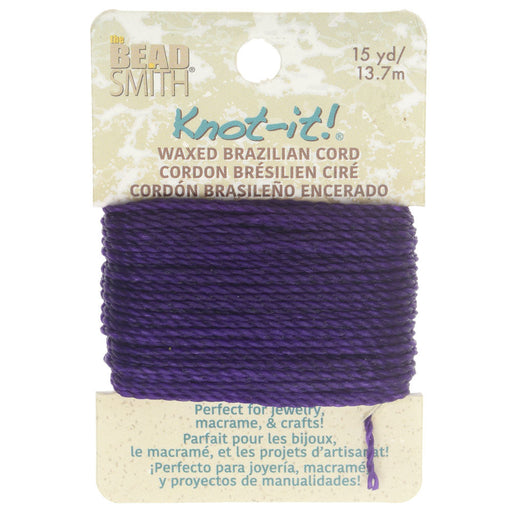 Knot-It Waxed Brazilian Cord, 2-Ply Polyester 0.7mm Thick, Neon Purple (15 Yards)
