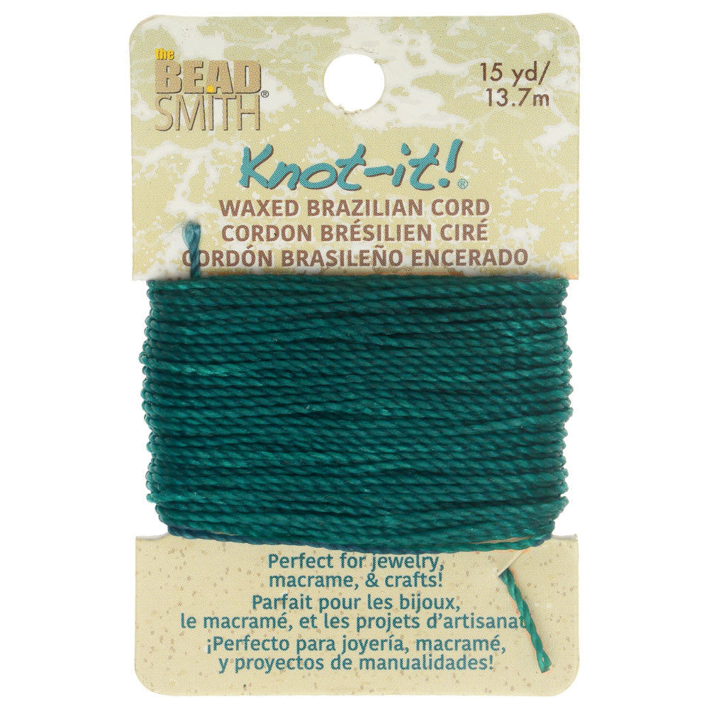 Knot-It Waxed Brazilian Cord, 2-Ply Polyester 0.7mm Thick, Sea Green (15 Yards)