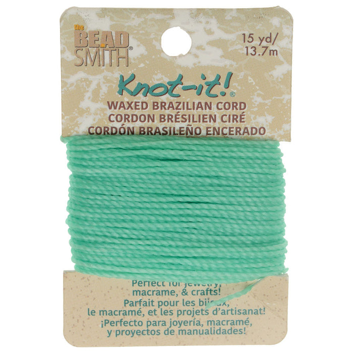 Knot-It Waxed Brazilian Cord, 2-Ply Polyester 0.7mm Thick, Seafoam (15 Yards)