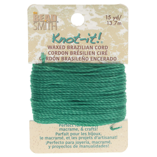 Knot-It Waxed Brazilian Cord, 2-Ply Polyester 0.7mm Thick, Teal (15 Yards)