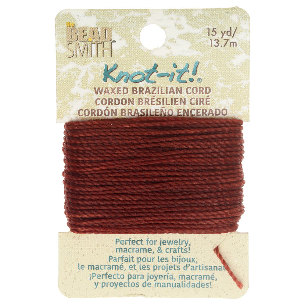 Knot-It Waxed Brazilian Cord, 2-Ply Polyester 0.7mm Thick, Terracotta (15 Yards)