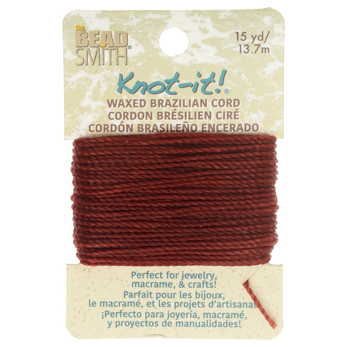 Knot-It Waxed Brazilian Cord, 2-Ply Polyester 0.7mm Thick, Terracotta (15 Yards)