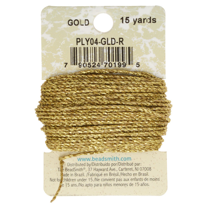 Knot-It Waxed Brazilian Cord, 2-Ply Polyester 0.7mm Thick, 15 Yards, Metallic Gold