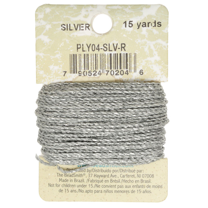 Knot-It Waxed Brazilian Cord, 2-Ply Polyester 0.7mm Thick, Metallic Silver (15 Yards)